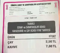 Taraklı’da çay ve kahve ücretlerine zam yapıldı