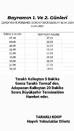 Otobüs saatlerine bayram düzenlemesi