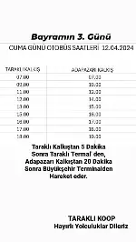 Otobüs saatlerine bayram düzenlemesi