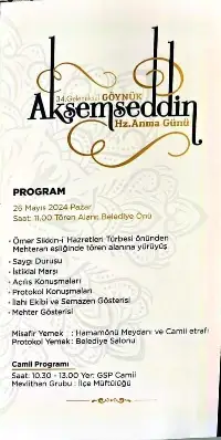 Geleneksel Göynük Akşemseddin Hazretleri Anma Günü Töreni 26 Mayıs Pazar Günü