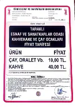 Taraklı’da çay ve kahve ücretlerine zam yapıldı