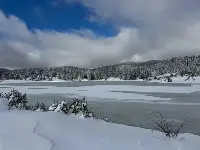 Karagöl Yaylası'ndaki göletin yüzeyi buz tuttu