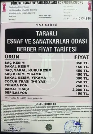 Taraklı'da Berber Ücretlerine Zam